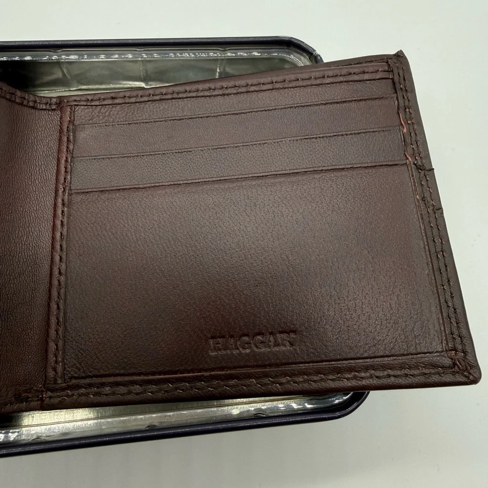 NWT Haggar Brown Leather RFID Bifold Wallet Gift Box